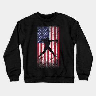 American Flag Man Softball Player Crewneck Sweatshirt